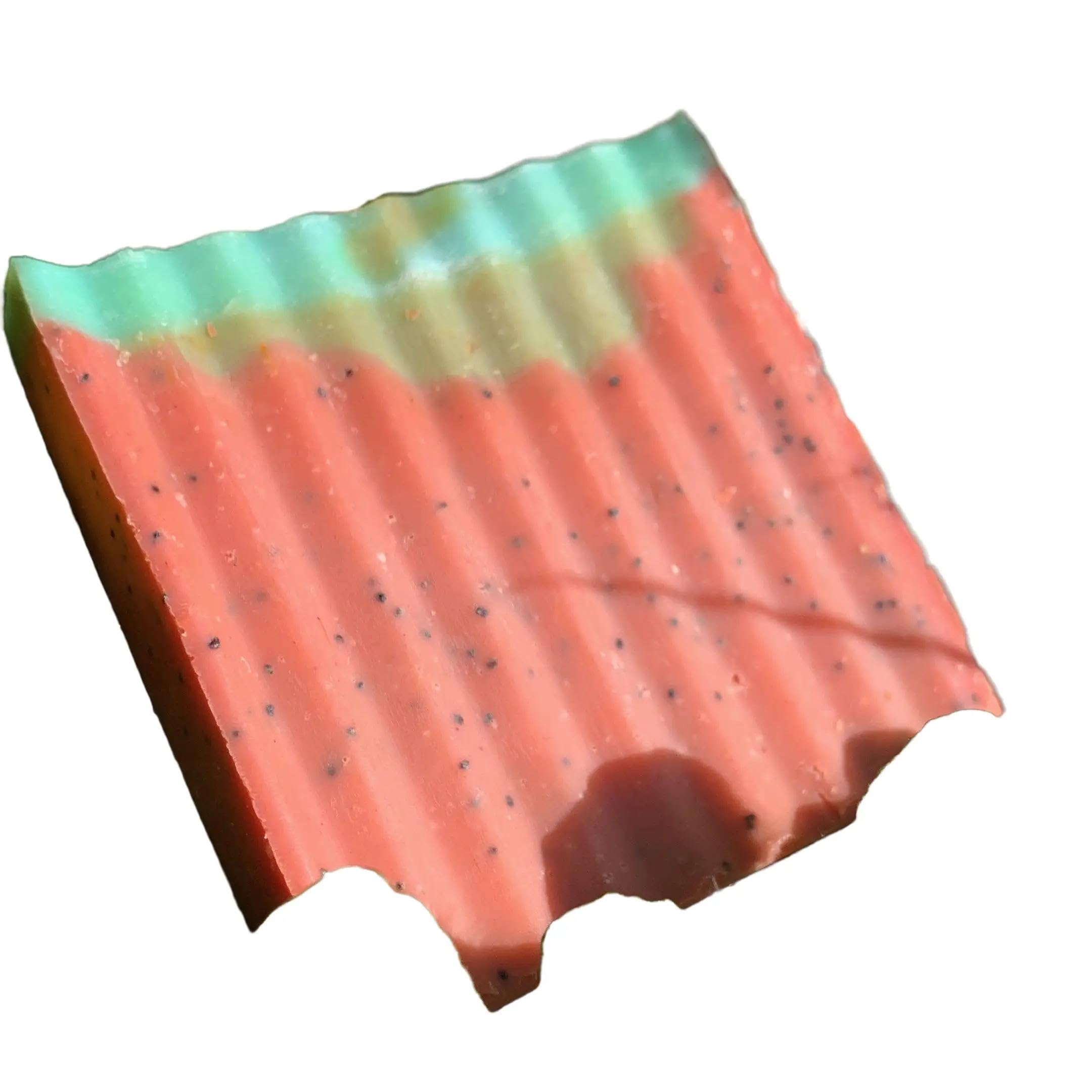 Long Lasting 3 Pack Of 4 Oz Handmade Bath Soap Bar - Watermelon Scent with Poppy Seeds Design - Natural Ingredients - Tallow pack