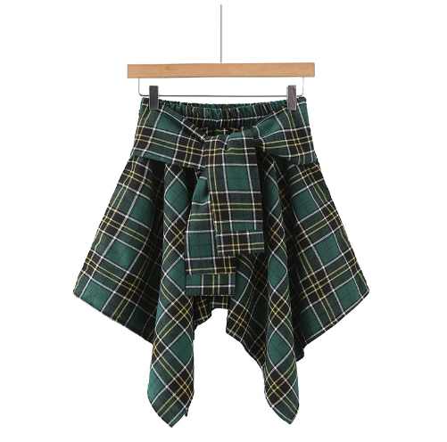 High Waist Irregular Plaid Skirt for Women