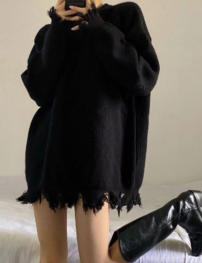 Loose Blue Fringed Sweater Inspired by Yang Mi