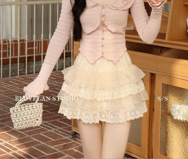Japanese Women's High Waist Ruffled Chiffon Skirt