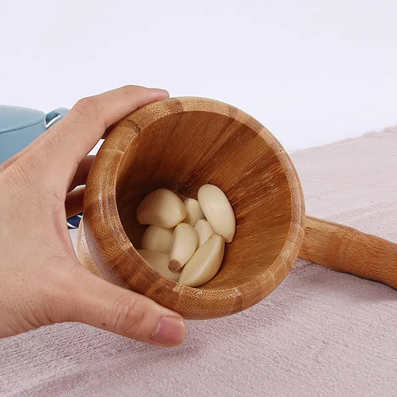 Wooden Mortar and Pestle Set for Garlic and Herbs
