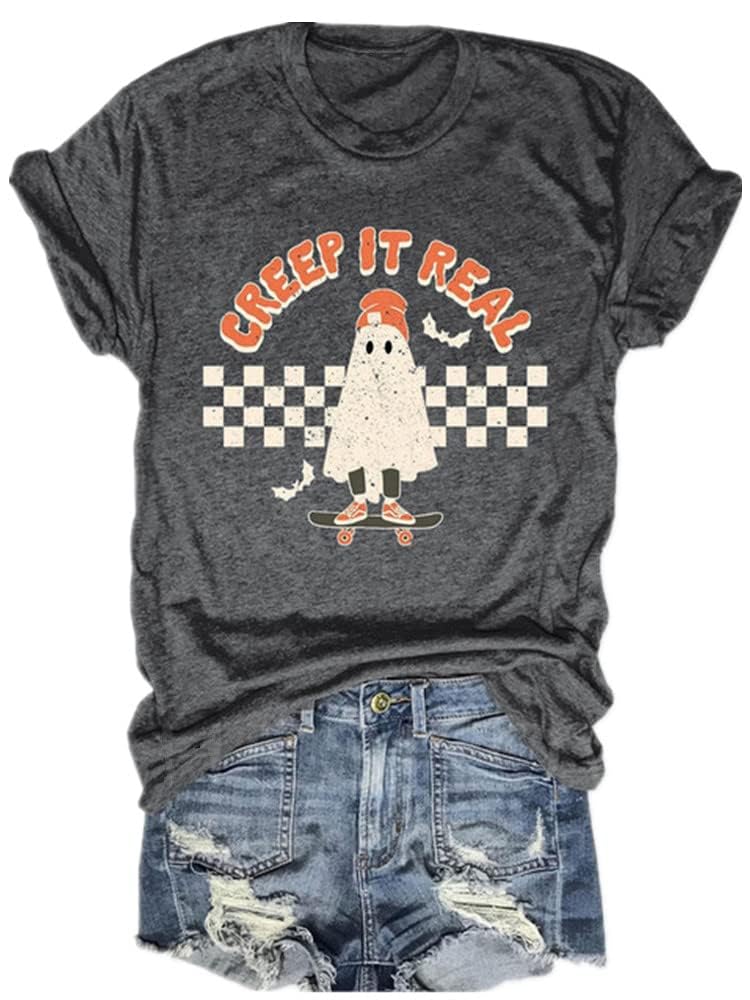 Fall Shirts for Women Halloween Pumpkin Graphic Tees Thanksgiving Family Turkey Tops Cute Autumn Thankful T-Shirt (Dark Grey8 S)