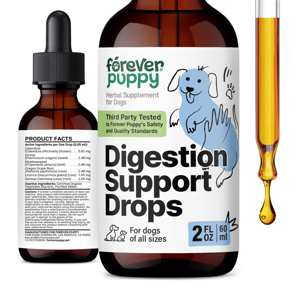 Forever Puppy Digestive Drops for Dogs - Digestive Support Supplement w/Fennel Seeds & Calendula Flowers - Fiber Drops for Digestive Health - Herbal Dog Food Supplements for Optimal Gut Health - 2 oz