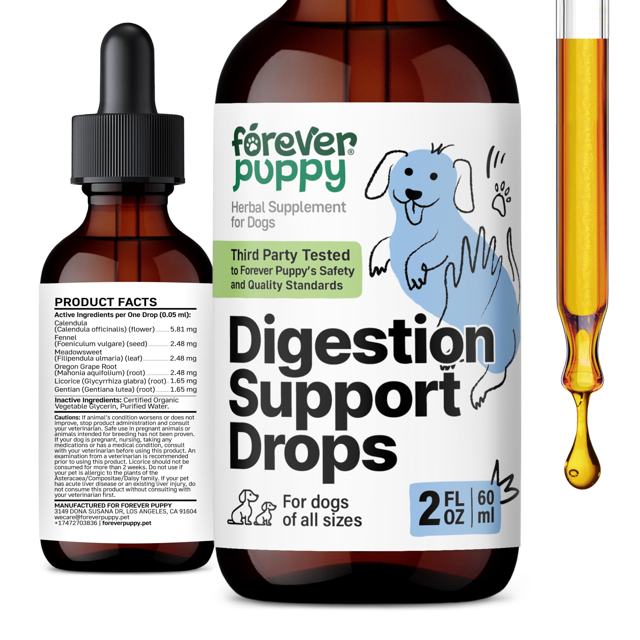 Forever Puppy Digestive Drops for Dogs - Digestive Support Supplement w/Fennel Seeds & Calendula Flowers - Fiber Drops for Digestive Health - Herbal Dog Food Supplements for Optimal Gut Health - 2 oz