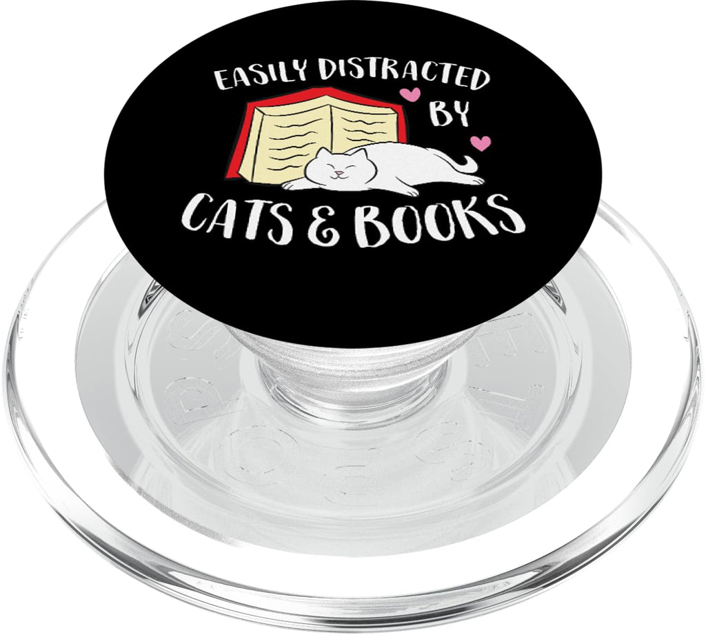 Easily Distracted By Cats And Books PopSockets MagSafe PopGrip for iPhone