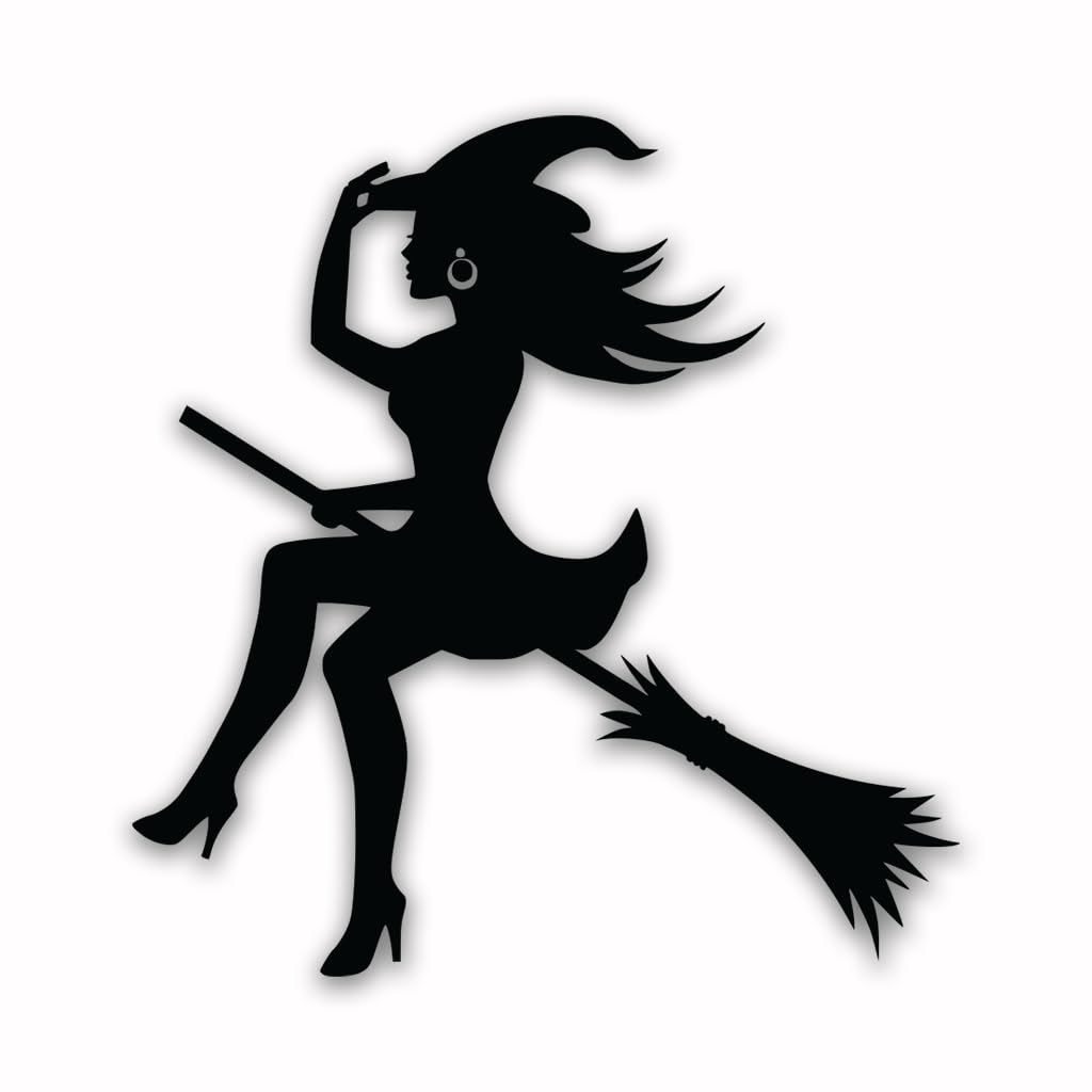 Sexy Witch on Broom Vinyl Decal Sticker | Cars Trucks Vans Walls Laptops Cups | Black | 5.5 inches | KCD1332
