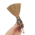 RENEMEGO Witch Crystal Altar Broom - Natural Crystal Magic Broom for Wiccan Décor Halloween Costume Handmade 8 Inches Mini Witches Broomstick with White Crystal Stone for Cleansing Healing Feng Shui