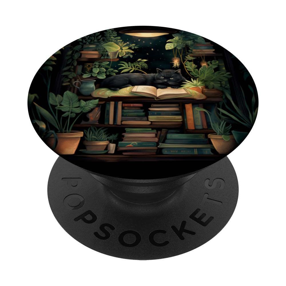 Books Cat House Plants Bookworm Book Lovers Library PopSockets Adhesive PopGrip