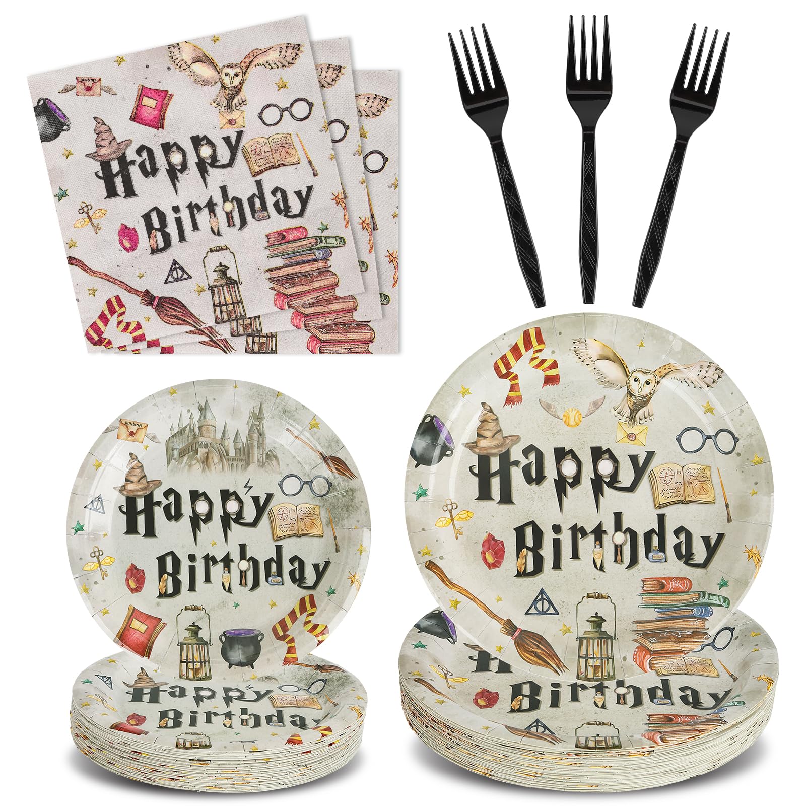 BORAENDEY 200PCS Magical Wizard Party Supplies Serve 50Magical Theme Party Paper PlatesNapkinsAnd Forks Kit for Birthday Party Baby Shower Party Decorations