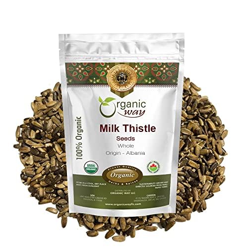 Organic Way Whole Milk Thistle Seeds (Silybum marianum) - European Wild-Harvest Organic & Kosher Certified Vegan Non GMO & Gluten Free USDA Certified Origin - Albania (2 Oz)