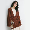 Knit Overlay Mid-Length Cardigan Sweater for Women