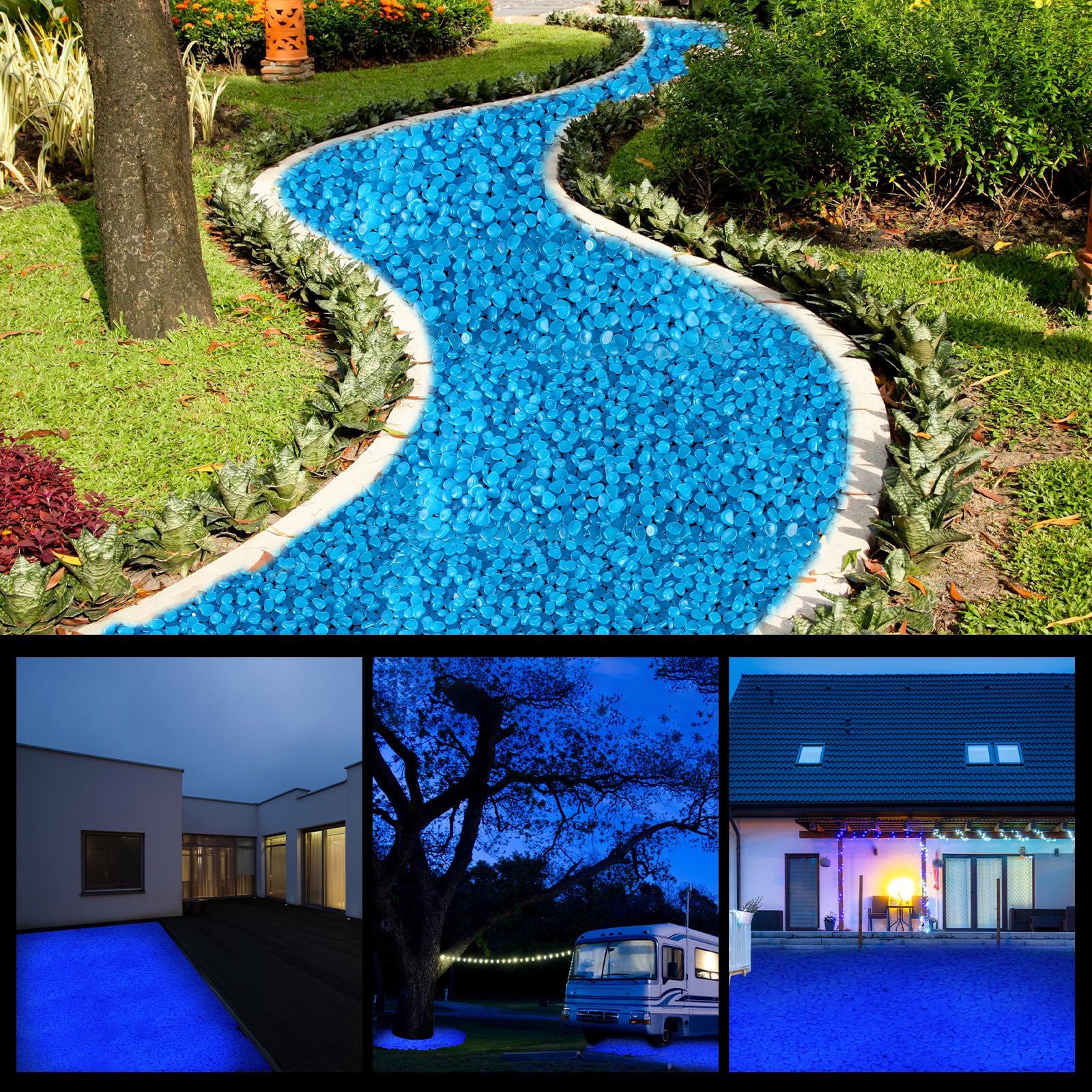 Sasylvia 3000 Pcs Glow in The Dark Rocks 1 Inch Glow Rocks 12.6 LB Garden Glow in The Dark Stone Outdoor Glow in The Dark Pebbles for Landscaping Walkway Pathway Backyard Fish Tank Plant (Dark Blue)