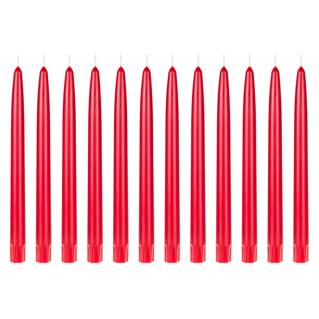 Mega Candles 12 pcs Unscented Red Self Fitting Taper Candles Hand Poured Wax Candle 10 Inch x 7/8 Inch Home Décor Wedding Receptions Centerpieces Birthdays Celebrations Romantic Dinners
