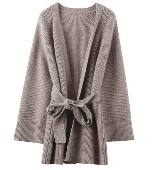 Knit Overlay Mid-Length Cardigan Sweater for Women