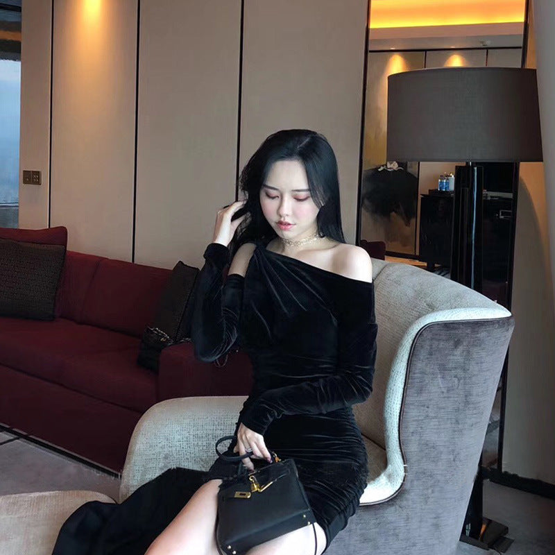 Off-Shoulder Velvet Dress