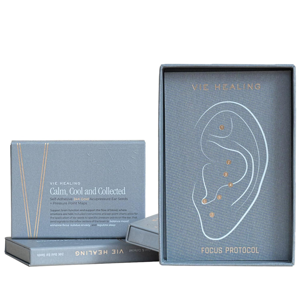 Vie Healing 24K Gold Ear Seeds - Ear Seeding Kit - ACU Seeds Ear Seeds for Enhance Cognition Improve Mood | Includes Maps Guide and Ear Seed Spoon | Natural Sleep Aid Acupressure Ear Seeds
