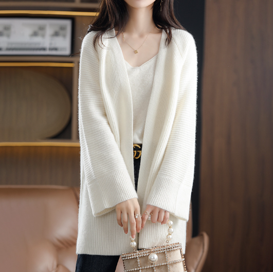 Knit Overlay Mid-Length Cardigan Sweater for Women