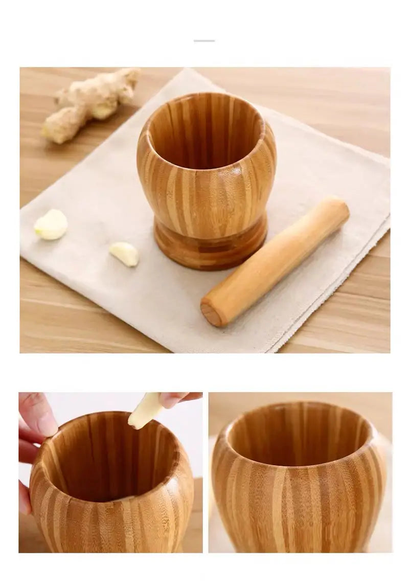 2pcs Premium Bamboo Mortar and Pestle Set for Herbs