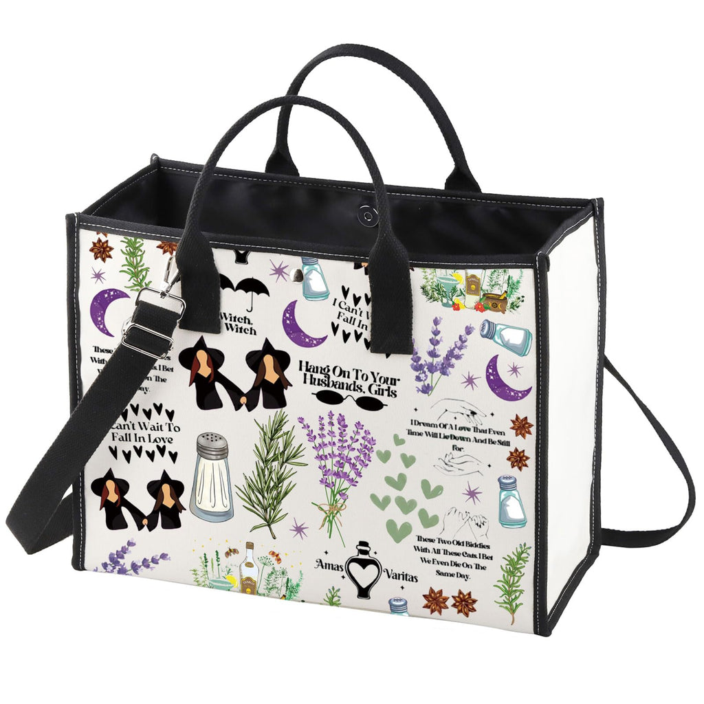 WZMPA Sisters Apothecary Tote Bag Magic Witches Gift Salt Rosemary Lavender Love Shoulder Bag Midnight Margaritas Merch (Hang On Husbands -TB)