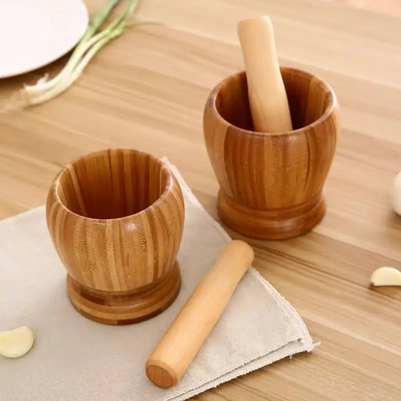 2pcs Premium Bamboo Mortar and Pestle Set for Herbs