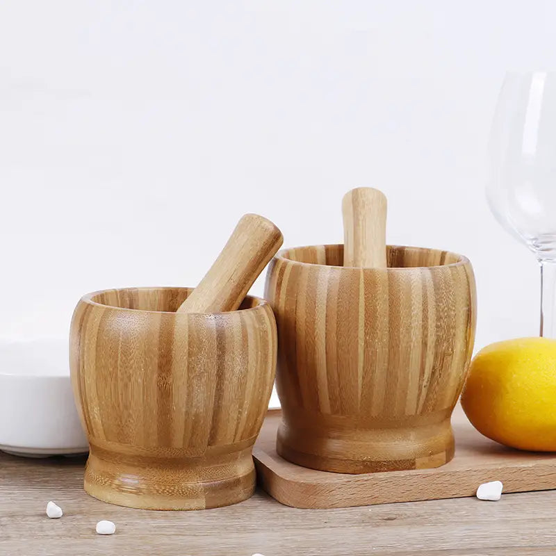Wooden Mortar and Pestle Set for Garlic and Herbs