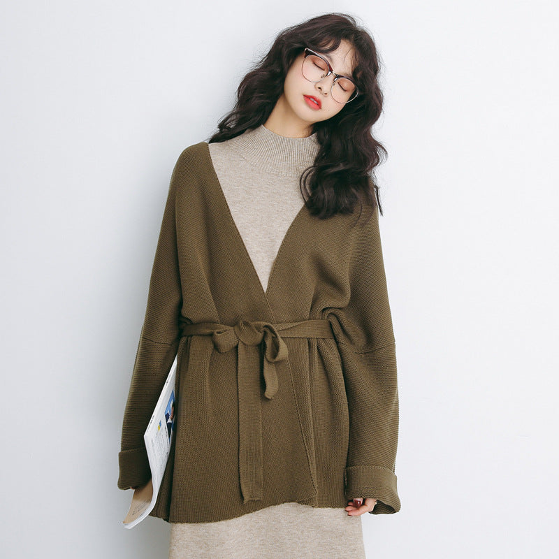 Knit Overlay Mid-Length Cardigan Sweater for Women