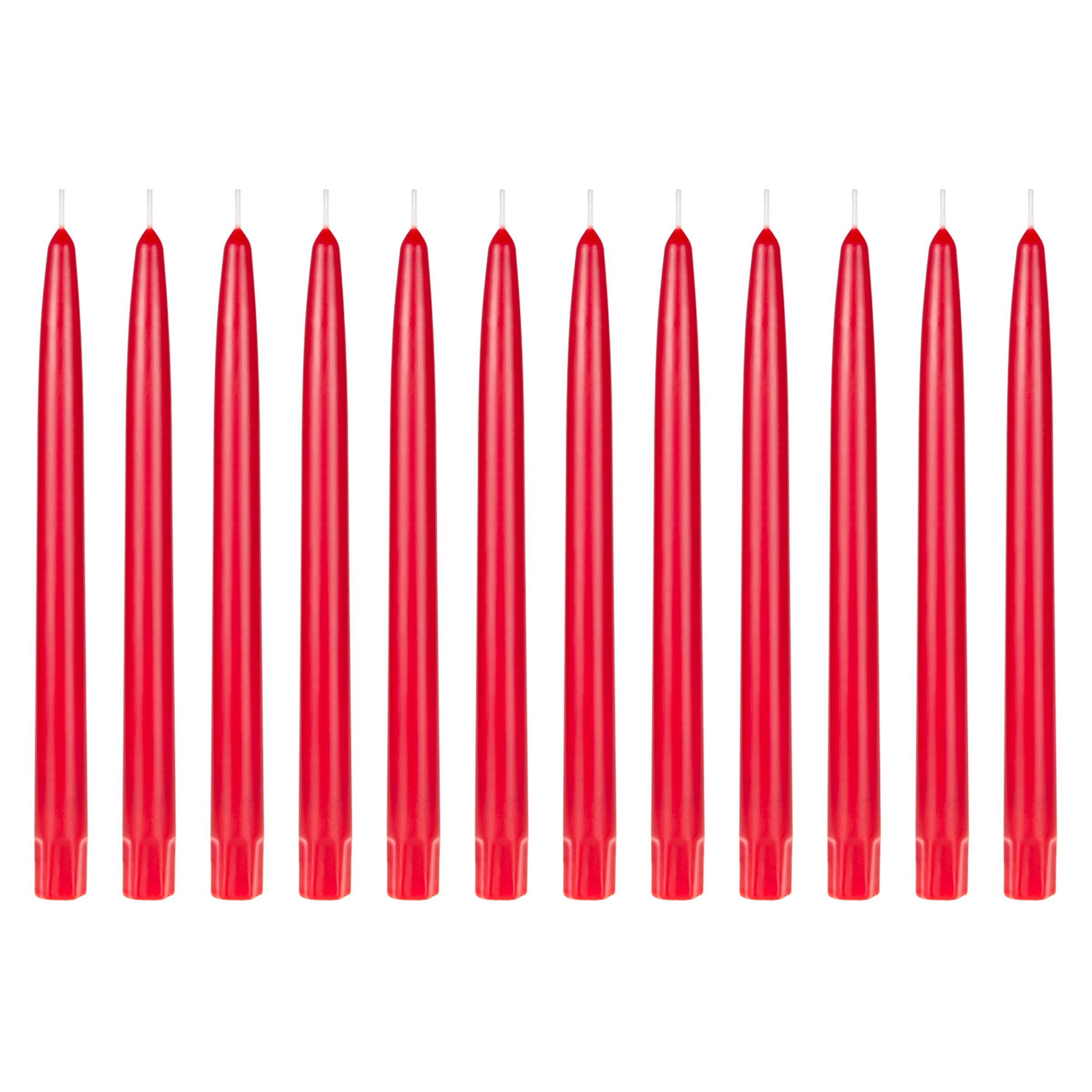 Mega Candles 12 pcs Unscented Red Self Fitting Taper Candles Hand Poured Wax Candle 10 Inch x 7/8 Inch Home Décor Wedding Receptions Centerpieces Birthdays Celebrations Romantic Dinners