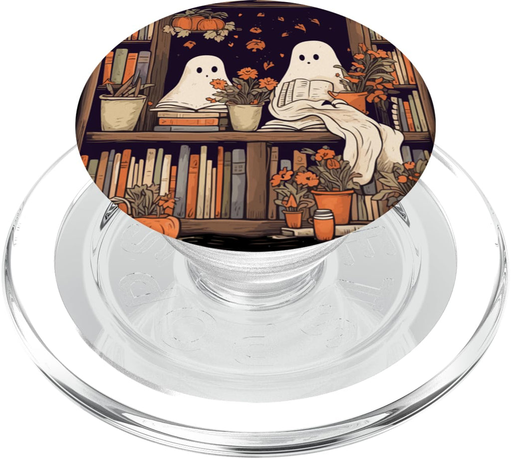 Spooky Ghost Reading Books in a Library PopSockets PopGrip for MagSafe