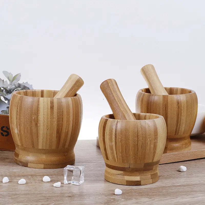 Wooden Mortar and Pestle Set for Garlic and Herbs