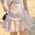 Japanese Women's High Waist Ruffled Lace Shirt