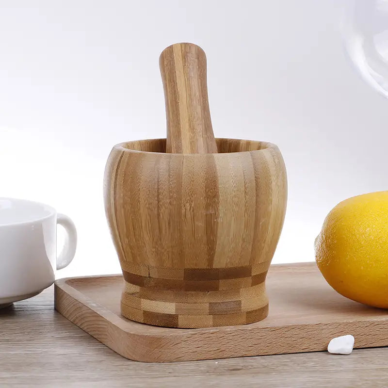 Wooden Mortar and Pestle Set for Garlic and Herbs