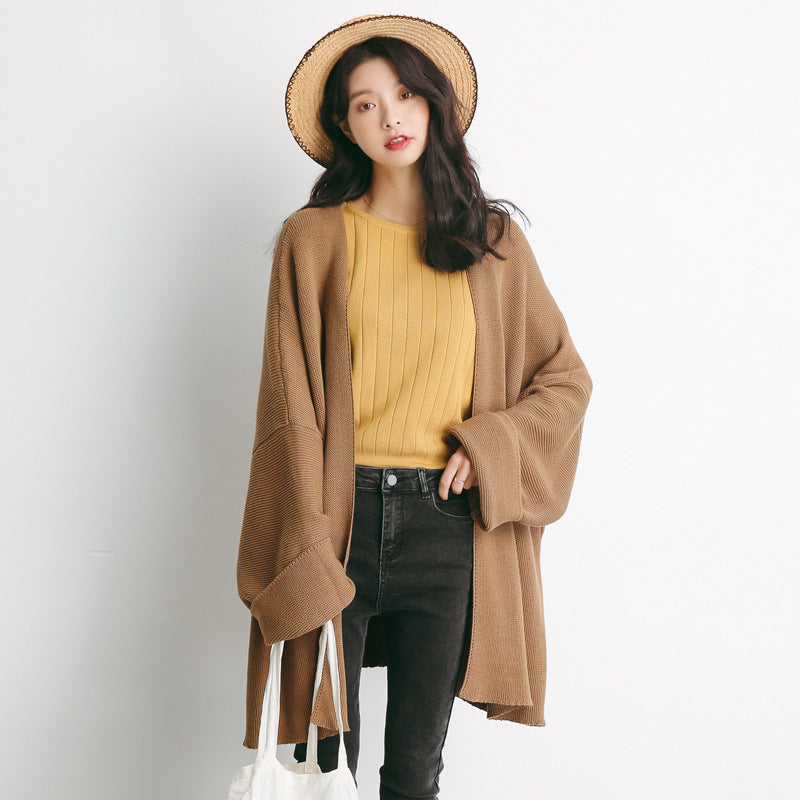 Knit Overlay Mid-Length Cardigan Sweater for Women