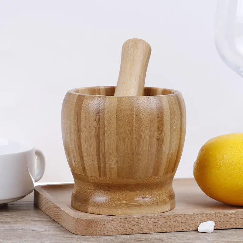 Wooden Mortar and Pestle Set for Garlic and Herbs
