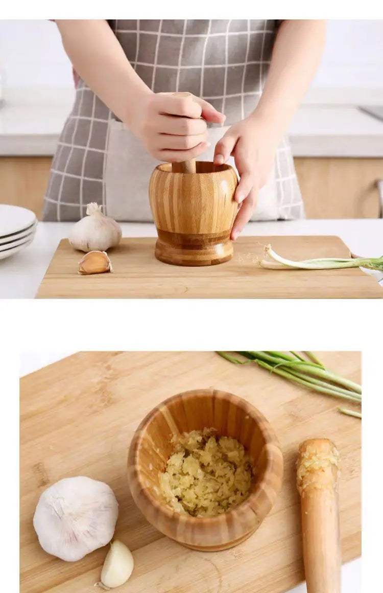 2pcs Premium Bamboo Mortar and Pestle Set for Herbs