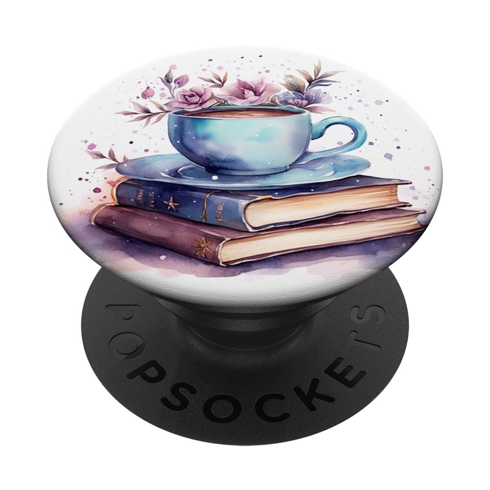 Books And Coffee Lover Flower Reading Book PopSockets Standard PopGrip